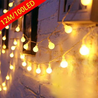 12M Ball LED String Lights Outdoor Ball Chain Lights Garland Lights Bulb Fairy Lights Home Party Wedding Garden Christmas Decor