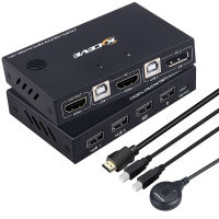 KVM Switch Displayport HDMI 2 Port Box, MLEEDA KVM Switches for 2 Computers Share one Keyboard Mouse Printer and 1 Monitor,with The Function of DP to HDMI,No External Power Supply Required 2 Port HDMI+DP