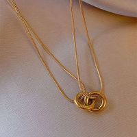 Stainless Steel Double Circle Rings Pendant Necklace For Women Gold Color Neck Chain Punk Hip-Hop Jewelry Fashion Chain Necklaces