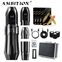 Ambition Boxster Wireless Tattoo Machine Pen Kit Complete Professional Coreless Motor 1950mAh Battery 80pcs Cartridge Needles Stickers