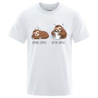 Cute Lazy Sloth Coffee Printed T Shirt For Men Cotton Tee Shirts Tshirts Mens Clothes Gildan