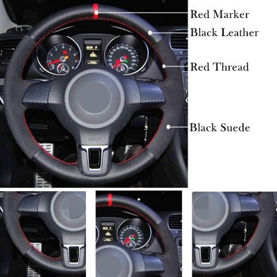 【YF】 Black Genuine Leather Suede Car Steering Wheel Cover for Volkswagen Golf 6 Mk6 VW Polo Jetta MK5 Sagitar Bora Santana