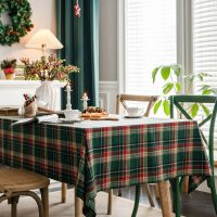 Cotton Green Yarn Dyed Plaid Grid Table Cloth Rectangular Vintage Dustproof Home Kitchen Party Christmas Banquet Table Cover