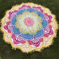 Women Chic Tassel Indian Mandala Tapestry Lotus Printed Bohemian Beach Mat Yoga Mat Sunblock Round Bikini Cover-Up Blanket