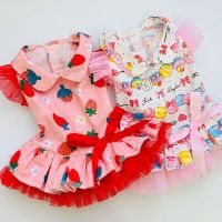 Lace Edge Princess Dress for Dogs Chihuahua Pet Dog Clothes Bow Tie Strawberry Print Dog Skirt Dresses Pet Clothing Supplies Dresses