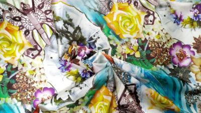 Bazin Riche Getzner 95 Silk Fabric Tissu Doux Flowers Printed Material Cloth Silk Dress Textile 5 Elastic Satin Fabric Luxury