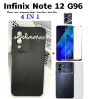 (4 In 1) สำหรับ Infinix Note 12 G96เคสโทรศัพท์ Infinix Note 11S/11 Pro Note 10 ProSilicone Camera Soft Case + กระจกนิรภัยแบบเต็มหน้าจอ + ฟิล์มเลนส์ + ฟิล์มด้านหลัง