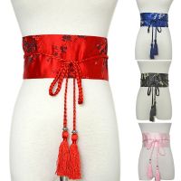 Japanese Retro Tassel Kimono Belt Women Wide Corset Cummerbunds Fashion Floral Printed Yukata Sash Tie Ethnic Style Dress Belt