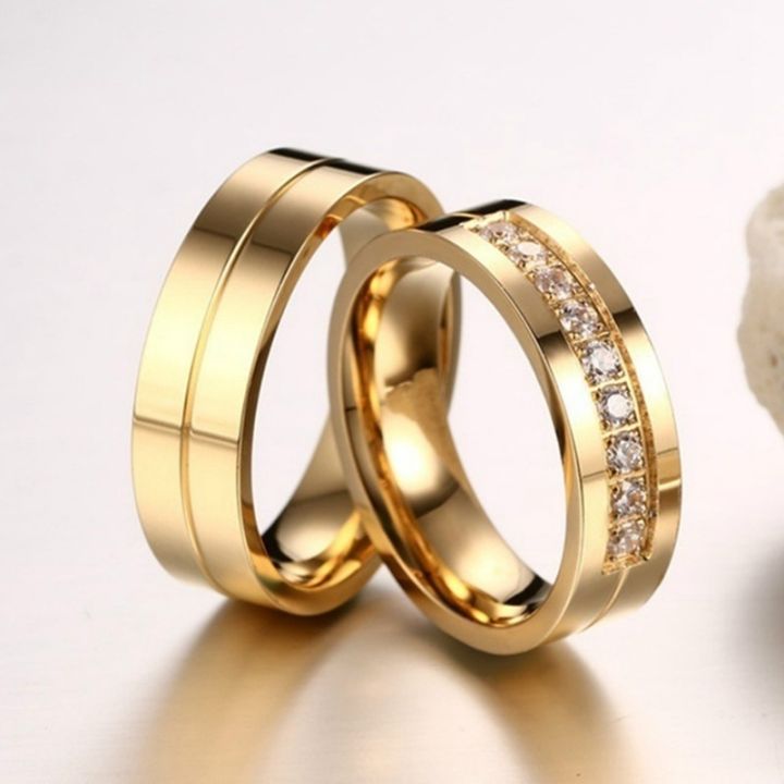 mm75-คลาสสิกแฟชั่นไทเทเนียมเหล็กฝังเพทายคู่แหวนแต่งงานแหวนหมั้นครบรอบแหวนคนรักเครื่องประดับของขวัญ