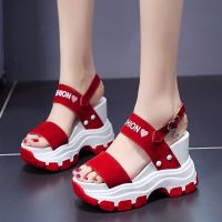 Xi Ke Platform Sandals Sports New Summer Chunky High Heels Female Wedges Shoes for Womens Fish Toe Red Fashion Red Sandalia Feminina