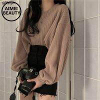 AIMEIBEAUTY New Lazy Wind All-Match Short Black Long-Sleeved Thin Knit Sweater