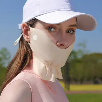 New Uv Protection Face Cover With Black Cap Visor, Ice Silk Sunscreen Mouth  Mask, Full Face Shield For Women, Light Grey