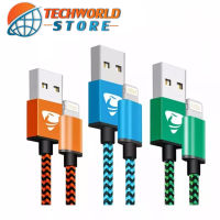 สายชาร์จสำหรับไอโฟน 1เมตร 1.8เมตร 1กล่องมี3เส้น(pack of 3)สายผ้าถักแบบกลม iPhone Charger Cable รองรับ รุ่น Phone 11 Pro 11 Pro max X 8 Plus 7 Plus 6 6s 5 5s SE,iPad and More BY TECHWORLD STORE