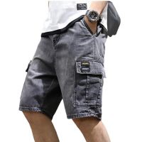 Summer Denim Shorts Mens Loose Multi-Pocket Knee Length Pants Jeans Shorts