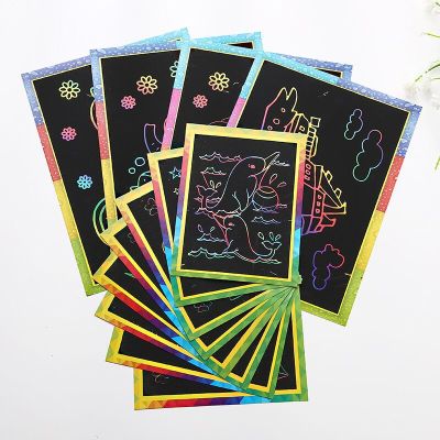 10pcs/lot Child Kids Magic Scratch Art Doodle Pad Painting Cards Toys Early Educational Learning Drawing Toys Scratch Paper ZLL