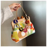 【CW】 Fashion Chain Handbag Wood Frame Women  39;s Printing Shoulder Crossbody Designer Wallet