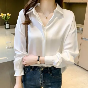 Huilishi S-XXL Plain White Long Sleeve Blouse For Officewear For women's  #7106