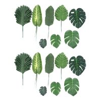 136 Pieces 8 Kinds Tropical Party Decorations Jungle Monstera Leaves , Artificial Palm Leaves with Faux Stem