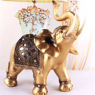 Livingmall เรซิ่นทองรูปปั้นช้าง Feng Shui Elegant งวงช้างแกะสลักโชคดีความมั่งคั่งงานฝีมือตุ๊กตาเครื่องประดับสำหรับตกแต่งบ้าน
