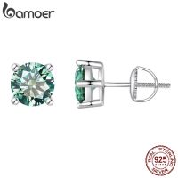 BAMOER Moissanite หูสีเขียวสำหรับผู้หญิง925หัวใจง่าม2CTW VVS1เพชรในห้องปฏิบัติการงานแต่งงาน Ry