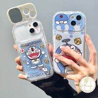 เคสโดราเอมอนรูปแมวน่ารักใช้ได้กับ IPhone 11 13 12 Pro Max 14 XR 7 8 14 Plus X XS MAX SE 2020ฝาพับ Kaca Rias TPU นุ่มกันกระแทกเคสโทรศัพท์โทรศัพท์