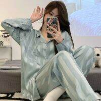 【jw】✟❒❡  Korean Silk Sleeve Cardigan Pijamas Two-piece Sleepwear Wear