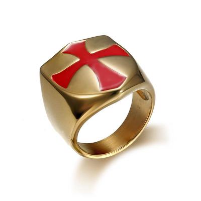 แหวนศาสนาครอสชิลด์ไทเทเนียมพลาสติกสีแดงหยดสีทองสีดำ