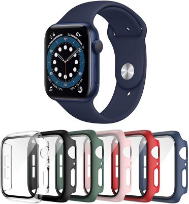 ❀ Case Tempered Film for Apple watch 45mm 41mm 44mm 42mm 40mm 38mm Glass Protective Cover for iWatch series 8 7 6 5 4 3 SE Shell