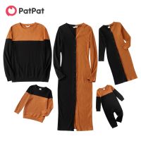 【YF】 PatPat Family Matching Colorblock Rib Knit Long-sleeve Button Front Split Bodycon Dresses and Tops Sets