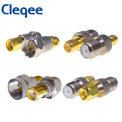 Cleqee 1PC F Connector To SMA Convertor Female Jack To Male Plug Straight RF Coaxial Adapter Gold Tone Electrical Connectors