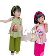 Bộ bé gái set yếm lụa 3 chi tiết áo yếm, quần suông và bờm tóc 10