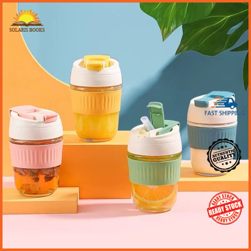 [LOCAL READY STOCKS] Cute Glass Bottle Coffee Drink Mug With Straw Tea ...