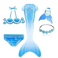 Kids Swimmable Mermaid Tail for Girls Swimming Bating Suit Mermaid Costume Swimsuit can add Monofin Fin Goggle with Garland