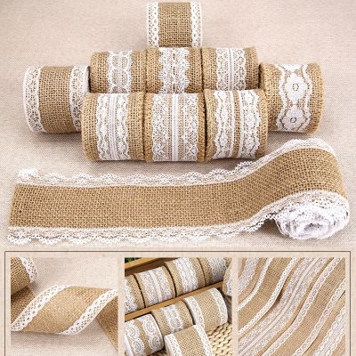 2M/roll Lace Linen Roll Natural Vintage Jute Coarse Ribbon Lace Lace Linen Roll DIY Hand Sewn Wedding Party Christmas Decoration Gift Wrapping  Bags