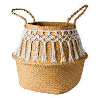 Household Handmade Basket Tassel Laundry Storage Basket Livingroom Plant Flower Pot Kitcten Home Organizer