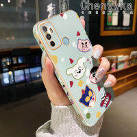 Chenyyyka เคสสำหรับ OPPO A53 2020 A53s A32 A11s A33 2020การ์ตูนสีเทียนหน้าแข้งขอบสี่เหลี่ยมชุบด้านข้างเคสมือถือกันกระแทกใหม่ฝาปิดเลนส์กล้องปกป้องซิลิโคนนิ่ม