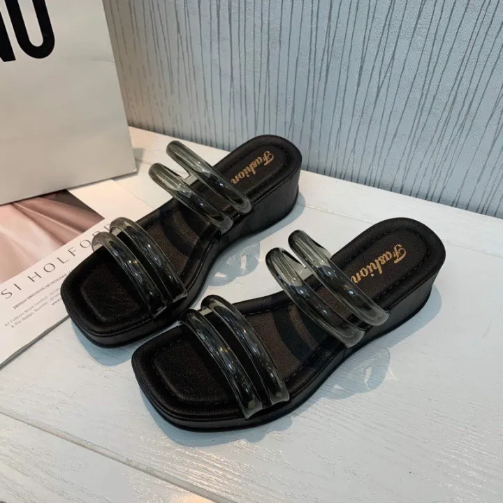 2022 New Korean Version Transparent Two Strap Wedge Sandals For Women