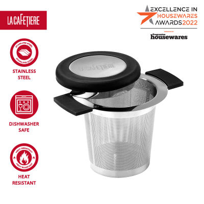 La Cafetiere 18/8 Stainless Steel Tea Infuser, Loose Leaf Tea Mesh Strainer for Hanging on Teapots, Mugs, Cups to Steep Tea with Lid ที่กรองชาสแตนเลสแบบมีฝาปิด