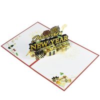 587C 3D Up Cards Happy New Year Greeting Cards with Envelope Handmade Postcard for Christmas Birthday Anniversary Wedding