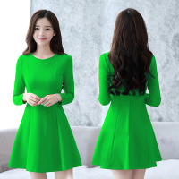 Long Sleeve Dress Women Solid Pleated Simple Slim Simple A-line High-waist Mini Dresses Female Elegant Trendy Formal Colorful