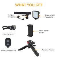 Microphone Vlog Kit with Tripod Hot Shoe Phone Holder Mount LED Video Fill Light Wireless Control for DSLR SLR Phone