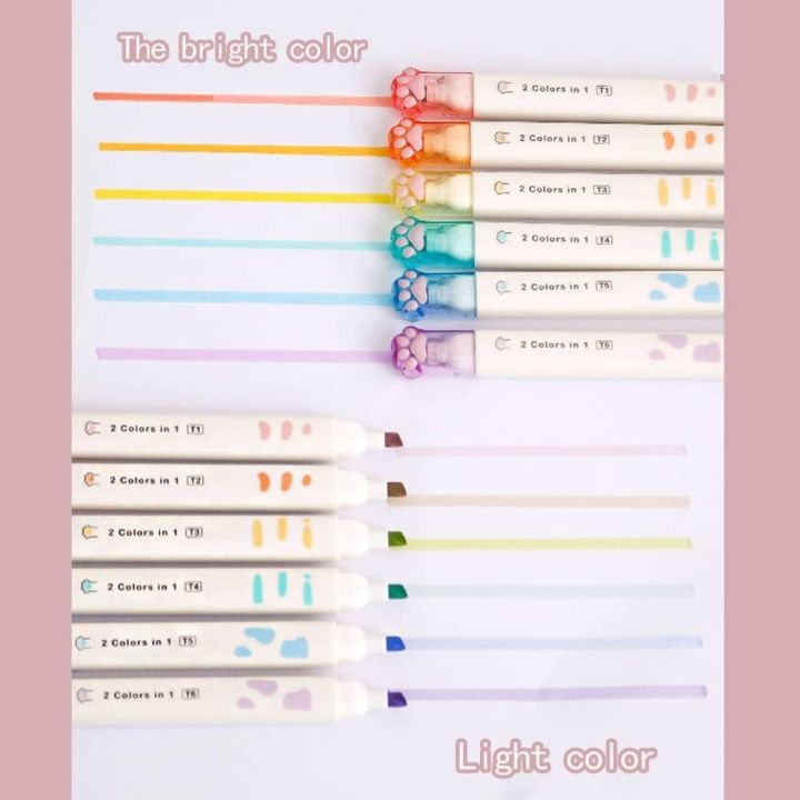 9qss-6pcs-อุ้งเท้าของแมว-ปากกาทำเครื่องหมายปลายสิ่ว-พลาสติกสำหรับตกแต่ง-ปากกาเน้นข้อความที่สวยงาม-ถือได้ง่าย-ออฟฟิศสำหรับทำงาน