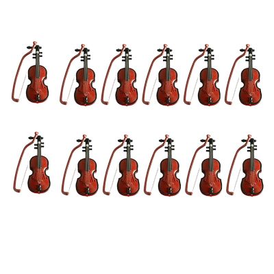 12 Sets Mini Violin Christmas Violin Model Desktop Instrument Adornment Mini Violin Ornaments Christmas Decorations