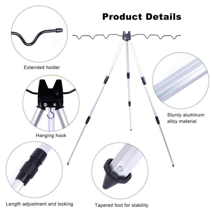 gregory-ที่ตั้งคันเบ็ดอลูมิเนียม-3-ขา-วางคันเบ็ดได้-7-คัน-ขาตั้งเบ็ดตกปลา-ขาตั้งกล้องสามขาทำจากโลหะผสมแบบยืดหดได้ไม้ค้ำสำหรับตกปลาทะเล-fishing-rod-tripod-stand