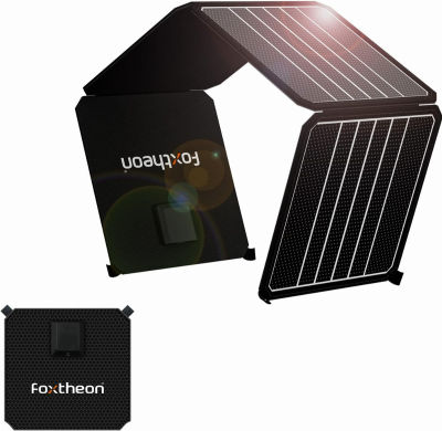 Foxtheon 14W Mini Solar Panel USB 5V/2.4A Max Portable Solar Panel Charger Foldable Solar Panel,Sunpower IPX5 Waterproof for Camping, Compatible with iPhone,Tables,Galaxy etc