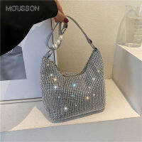 MOUSSON กระเป๋า Rhinestone ใหม่ถุงสะพายไหล่แฟชั่นตาข่ายสีแดงกระเป๋าโซ่เนื้อที่เรียบง่ายกระเป๋าสบายๆ