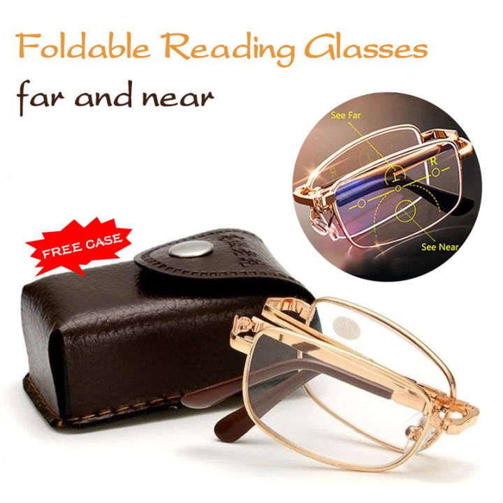 Oyki Foldable Reading Glasses For Men And Women With Metal Frame Collapsible Dual Light Anti 5182