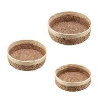 1Set/3Pcs Weaving Snack Storage Box Handmade Storage Baskets Wicker Wardrobe Table Round Gift Box Wicker Home Sundries