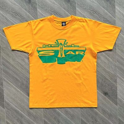 Yellow Hellstar T-Shirt High Street Vintage Cross Monogram Print Summer Short Sleeve Top Tee High Quality Couple T Shirt