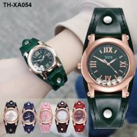 cowhide retro watch college student quartz personality rolling diamond womens hot style trendy